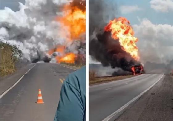 Explosão de caminhão-tanque deixa seis feridos, incluindo jornalistas do SBT