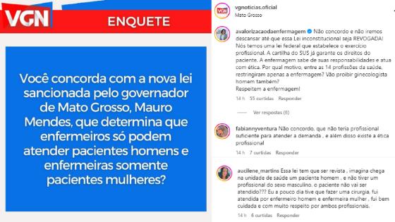 Internautas discordam de Lei sancionada pelo governador de MT: "Falta de respeito com a enfermagem".