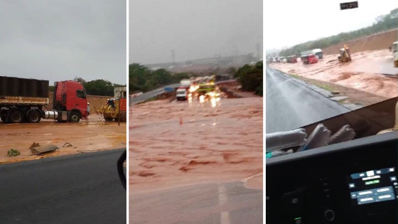 Chuva intensa deixa trecho da BR-163 alagado e caminhoneiros ilhados 