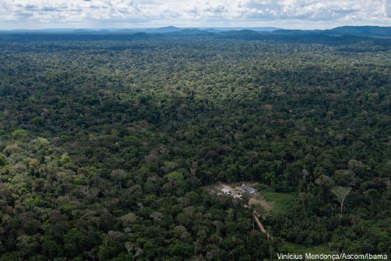 Vista área da base da Funai na TI Kawahiva do Rio Pardo, em Mato Grosso