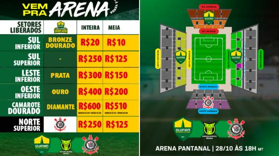 Cuiabá abre venda de ingressos para duelo contra Corinthians.