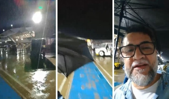 Passageiro recebe guarda-chuva quebrado e toma chuva em desembarque no Aeroporto Marechal Rondon