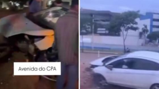 Motorista embriagado "fura sinal" e invade canteiro de obras do BRT em Cuiabá.