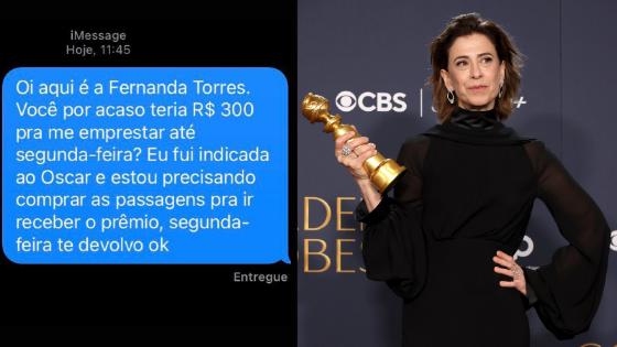 Golpistas se passam por Fernanda Torres e pedem dinheiro para suposta viagem ao Oscar