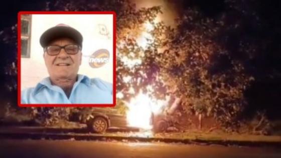 Homem morre após colidir contra árvore e carro pegar fogo.