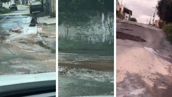 Morador denuncia desperdício de água no centro de Várzea Grande