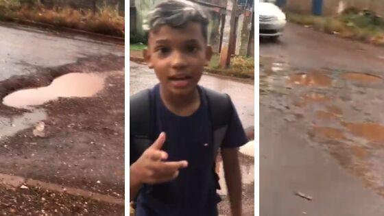 Menino de 11 anos relata precariedade das ruas do Mapim em VG e quase registra acidente