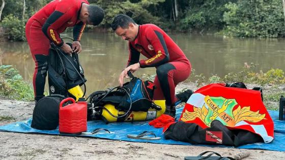 Bombeiros realizam buscas para localizar jovem que se afogou no Rio Lira.