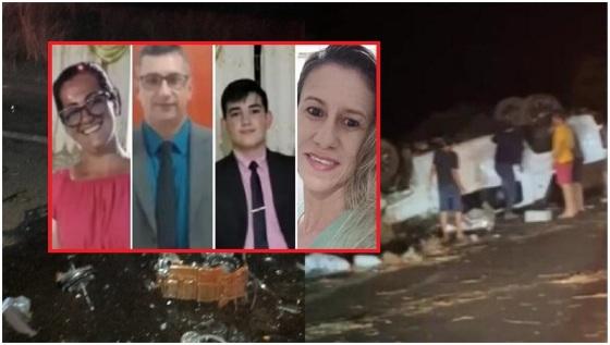 Morreram no acidente Ana Rosa Eugênio, 45 anos, Edilaine Marciano da Silva, 37 anos, João Valdivino dos Santos, 53 anos, e João Vitor Marciano dos Santos, 15 anos. 