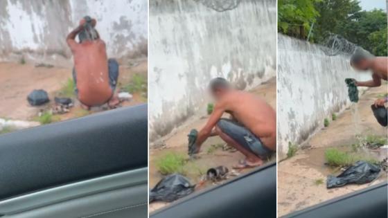 Homem em situação de rua é flagrado 'se refrescando' em vazamento de água em VG.