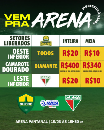 Cuiabá; operário; arena pantanal; ingressos 