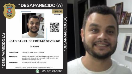 Homem desaparece após fugir do Hospital São Mateus em Cuiabá.