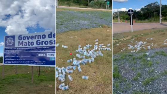 Lixos da inauguração da Ponte Sarita Baracat seguem no local mais de três semanas depois.