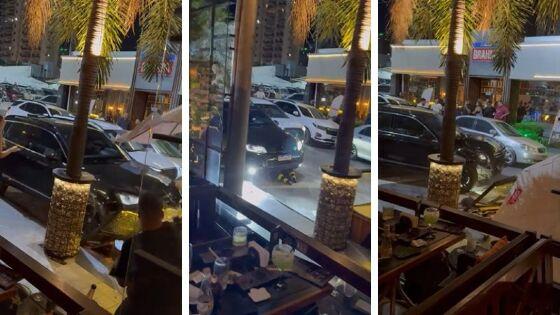 Empresário destrói deck de restaurante com SUV e atropela mulher durante confusão em Cuiabá