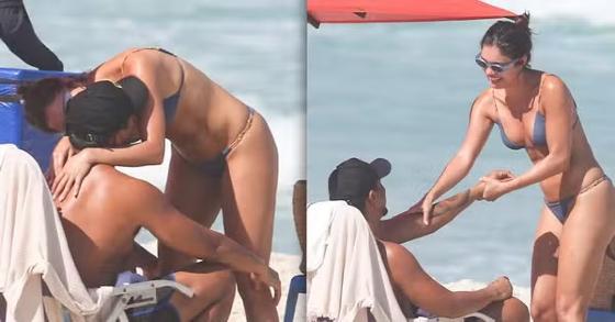 Sophie Charlotte e Xamã trocam beijos na praia do Rio