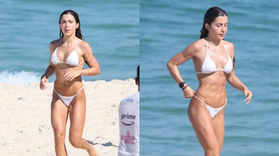 Jade Picon exibe shape trincado em dia de praia no Rio