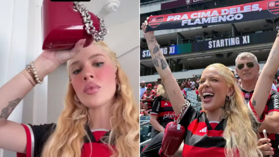 Karoline Lima leva “bolsa da sorte” para jogo do Flamengo nos EUA