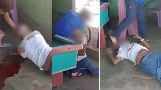 Idoso é brutalmente agredido durante briga em bar.