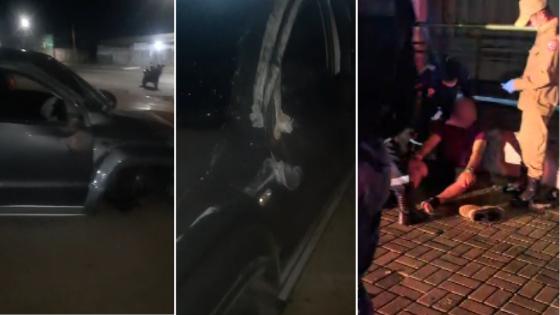 Promotor de eventos capota caminhonete após furar blitz em Cuiabá.