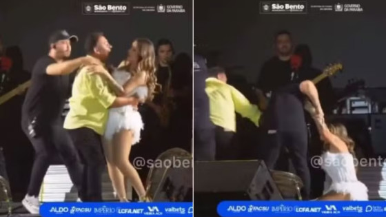 Fã invade palco e derruba cantora durante show.