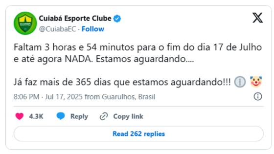Cuiabá ironiza prazo de dívida do Corinthians