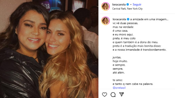 “Maior presente do mundo”: Carolina Dieckmann relata últimos momentos com Preta Gil.