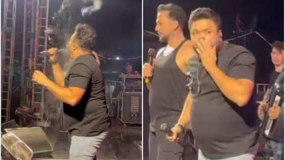 Cantor de forró é atingido por lata de cerveja durante show em MT.