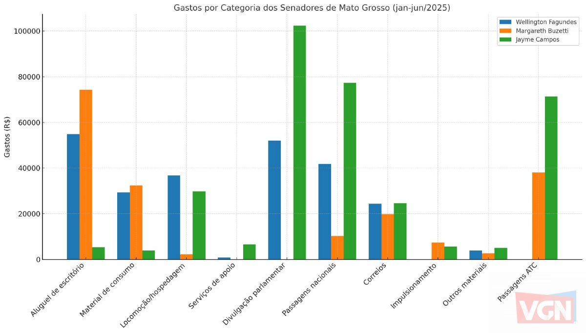 Detalhamento de gastos 1° semestre senadores de MT