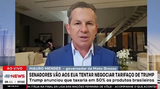 Mauro Mendes sugere que presidentes da Câmara e do Senado liderem negociação com Trump sobre tarifas de 50% ao Brasil