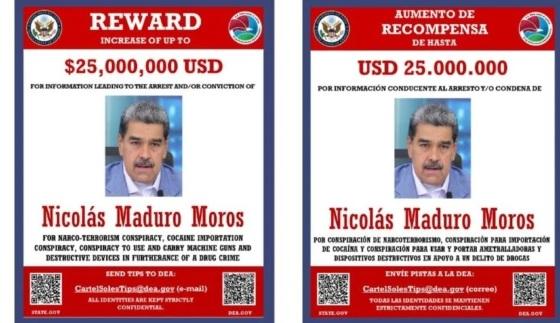 DEA oferece milhões por informações sobre Maduro e aliados por envolvimento com cartel