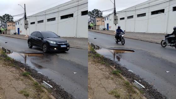 Cratera em rua próxima à Prefeitura preocupa motoristas e moradores